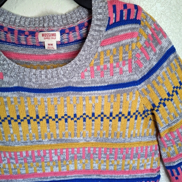 Western Print Mossimo Supply Scoop Neck Knitted Medium Cable Knit Sweater - Picture 2 of 5